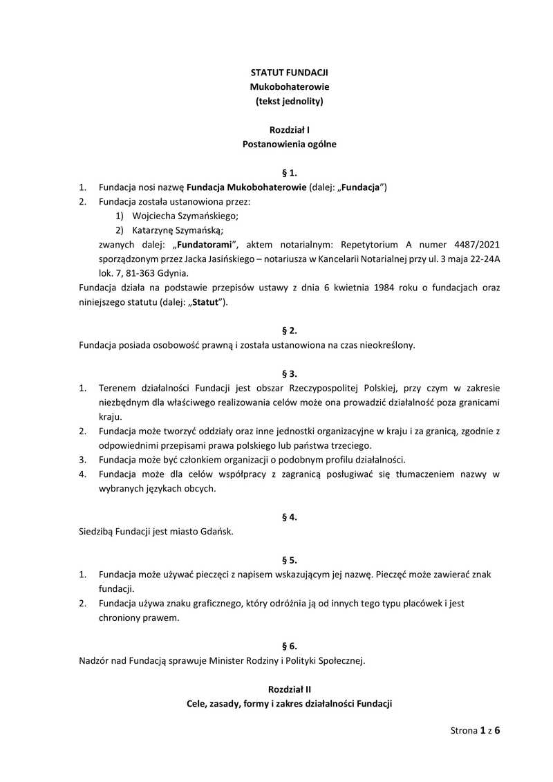 Miniatura pierwszej strony sprawozdania merytorycznego Fundacji Mukobohaterowie za rok 2021
